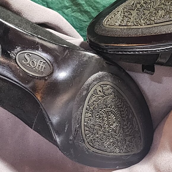 Sofft Black Suede and Patent Leather 3" Peep Toe Bow Detail Dress Pump Size 6.5M - Picture 14 of 16